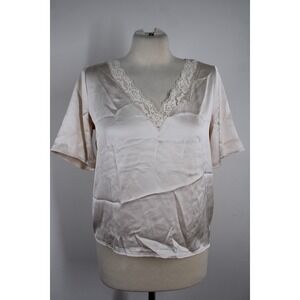 NWD Joie XS Ivory Silk Lace V Neck Short Sleeve Blouse Top